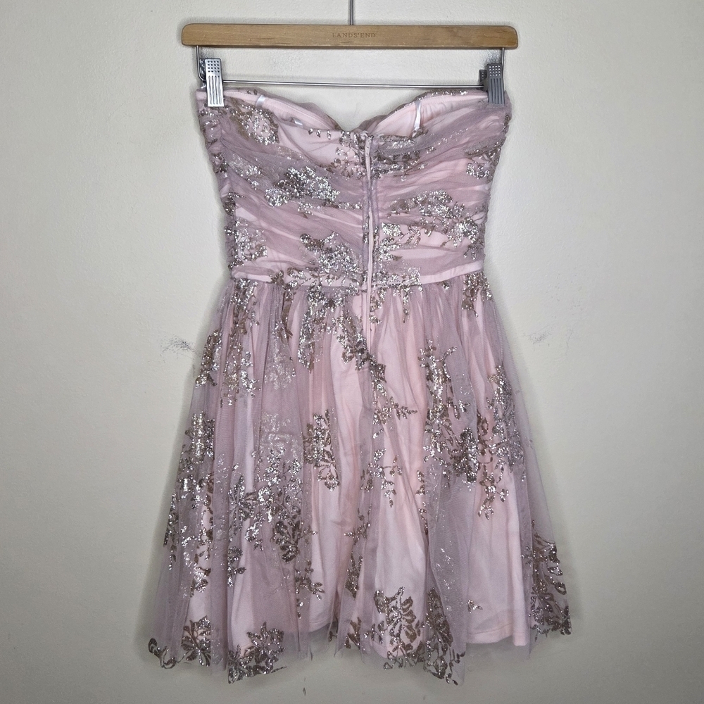 NWT Delia's Y2K Gold Glitter Blush Strapless Mini Dress Junior Size 5-6 - Picture 6 of 7